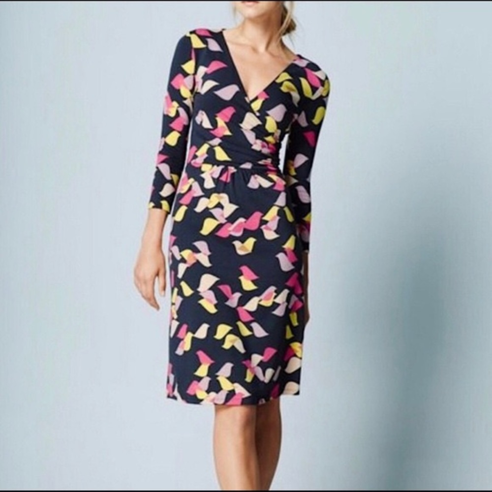 Boden Faux Wrap Dress - Bird Print